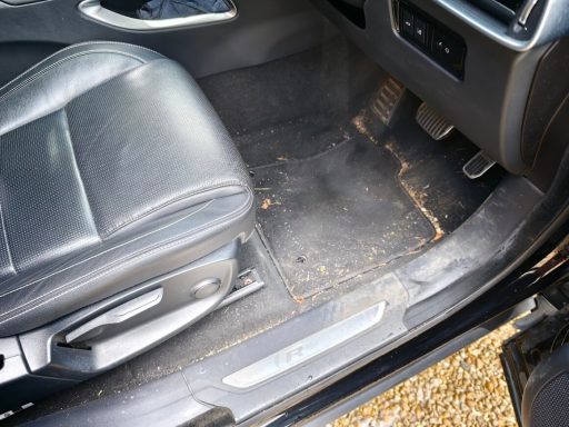 Jaguar F-Pace Driver Footwell Before Detail - Stamford Jaguar F-Pace driver footwell before interior detailing in Stamford, Lincolnshire.