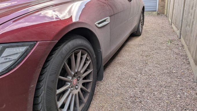 Jaguar XF Side Profile Before Detail - Bourne, Lincolnshire Jaguar XF side profile before detailing in Bourne with heavy road grime along the lower doors and wheel area.