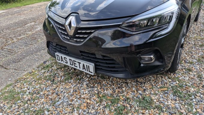 Renault Clio front bumper restored after detailing in Newmarket, Suffolk.