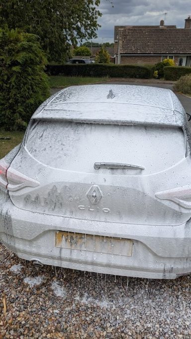 Renault Clio snow foam wash during detailing in Glinton, Peterborough