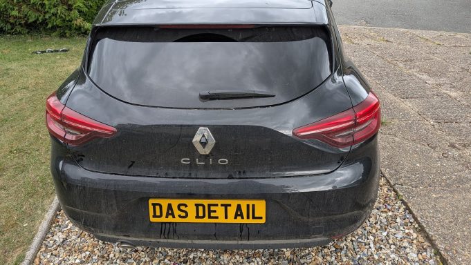 Dirty Renault Clio rear before exterior car detailing in Glinton, Peterborough