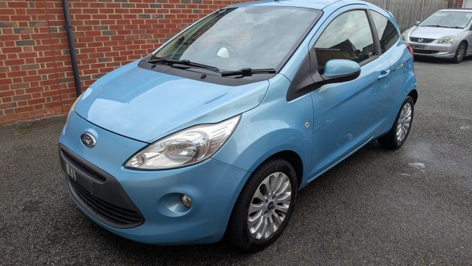 Detailed Ford Ka in  Yaxley, Peterborough after exterior car detailing, with polished paintwork and clear glass.