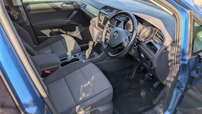 Extracted VW Touran interior in St Ives, Cambridgeshire after full interior detailing, with carpets and dashboard restored.