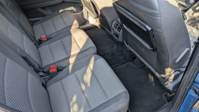 Clean VW Touran rear seats and floor in St Ives, Cambridgeshire after interior detailing, with upholstery and carpets extracted.