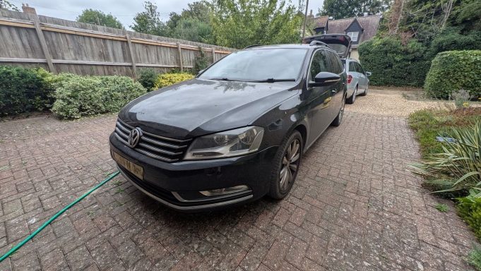 Volkswagen Passat estate in Bourne Lincolnshire before detailing, with dirt on the paintwork and wheels.