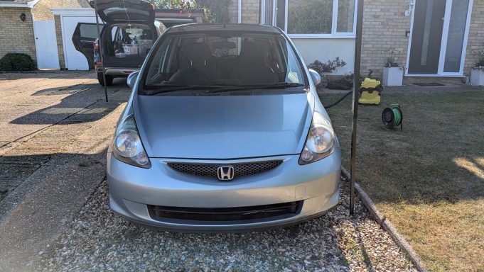 Clean front view of a Honda Jazz in Market Deeping after detailing, with refreshed paintwork and dirt removed.