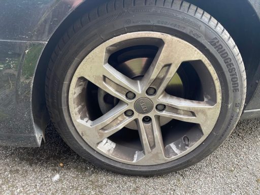 Audi Wheel Before Cleaning - Yaxley Dirty Audi alloy wheel before wheel cleaning in Yaxley, Peterborough.
